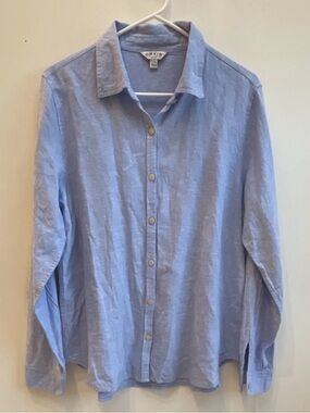 Orvis Pale Blue Linen Button-Down Shirt Size Large